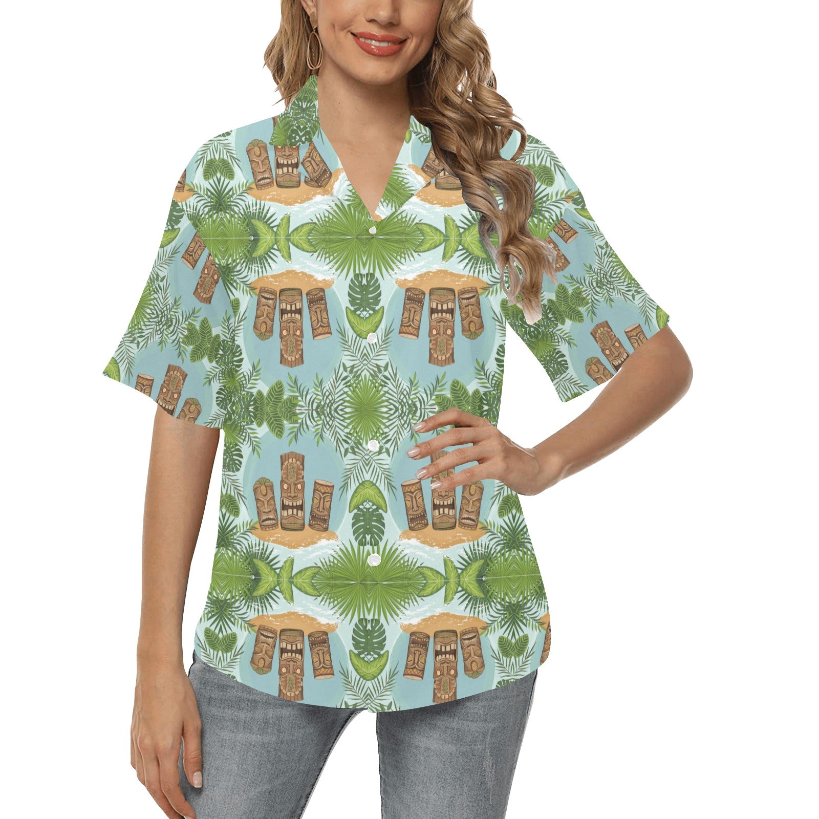 Tiki Wood Island Women's Hawaiian Shirt