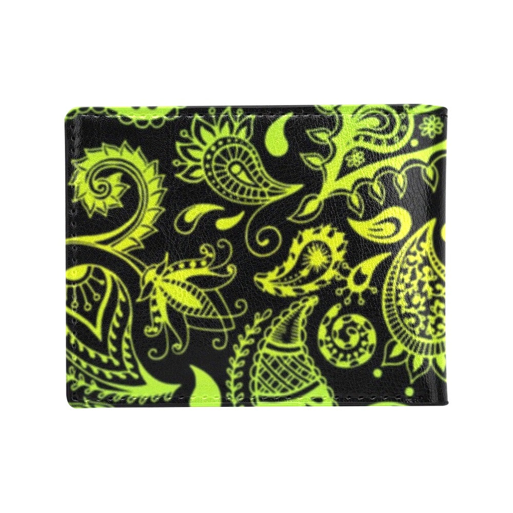 Paisley Green Design Print Men's ID Card Wallet