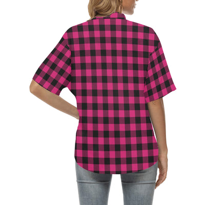 Pink Tartan Plaid Pattern Women's Hawaiian Shirt