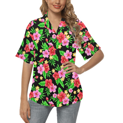 Pink Red Hibiscus Pattern Print Design HB023 Women's Hawaiian Shirt