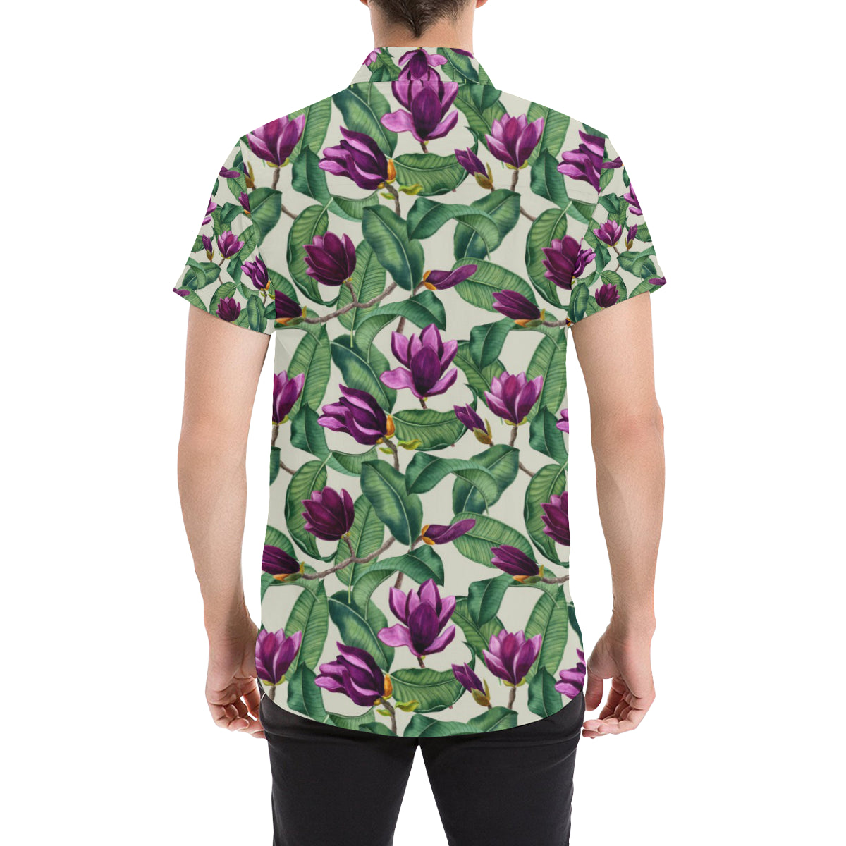 Magnolia Pattern Print Design MAG07 Men's Short Sleeve Button Up Shirt