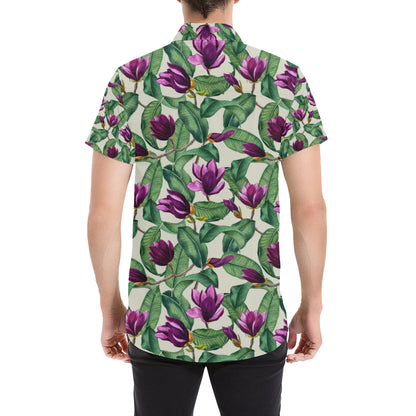 Magnolia Pattern Print Design MAG07 Men's Short Sleeve Button Up Shirt