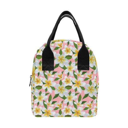 White Plumeria Pattern Print Design PM011 Insulated Lunch Bag