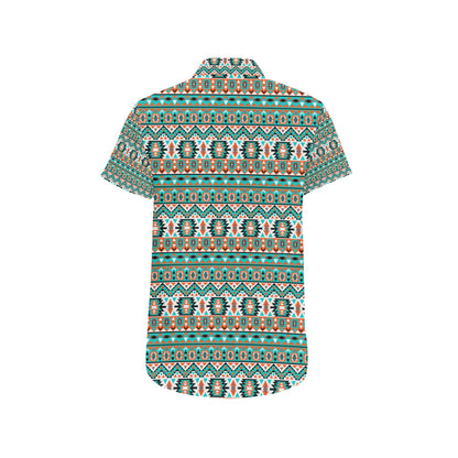 Indian Navajo Ethnic Themed Design Print Men's Short Sleeve Button Up Shirt