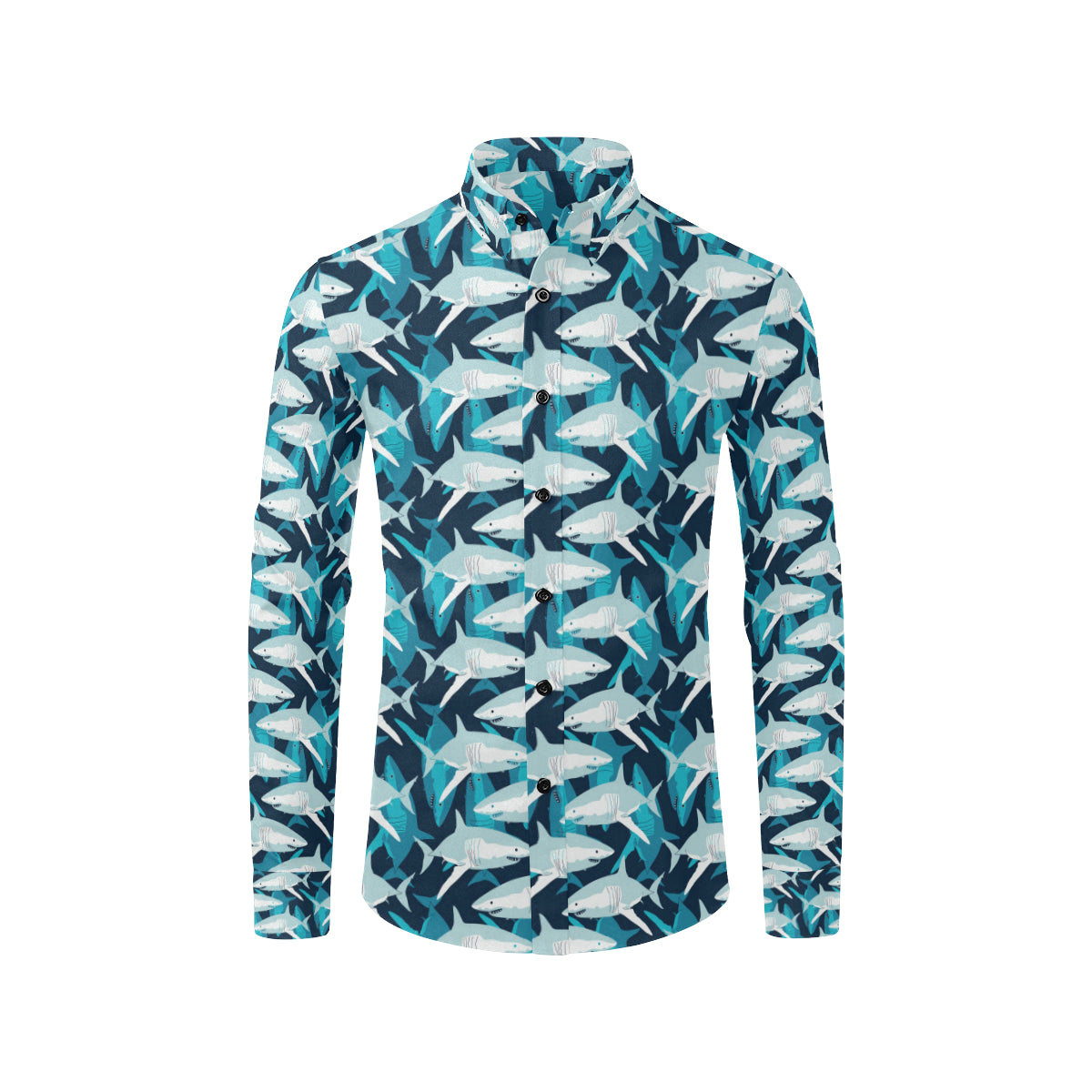 Shark Design Print Men's Long Sleeve Shirt
