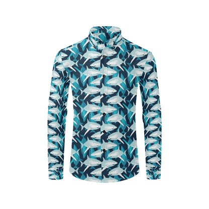 Shark Design Print Men's Long Sleeve Shirt