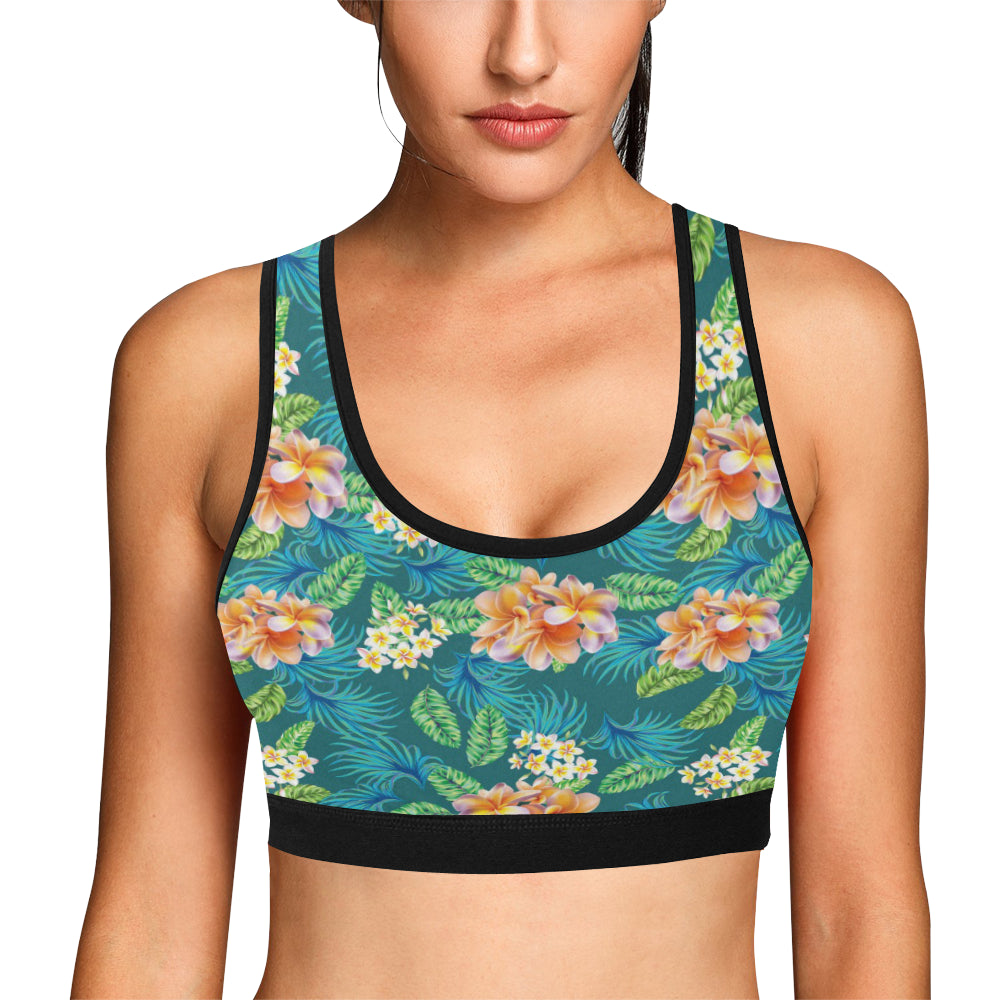 Plumeria Tropical Flower Design Print Sports Bra