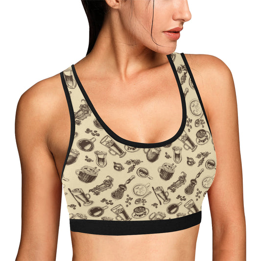 Coffee Pattern Print Design 05 Sports Bra
