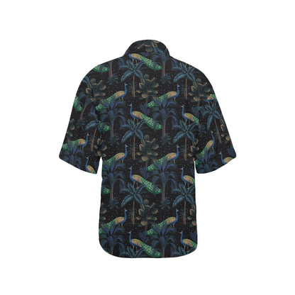 Rainforest Peacock Pattern Print Design A04 Women's Hawaiian Shirt