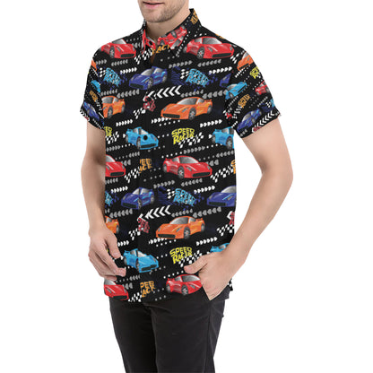 Racing Pattern Print Design A05 Men's Short Sleeve Button Up Shirt