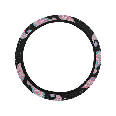 Paisley Pink Design Mandala Print Steering Wheel Cover with Elastic Edge