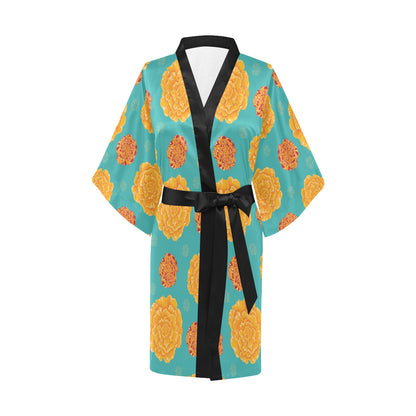 Marigold Pattern Print Design 02 Women's Short Kimono