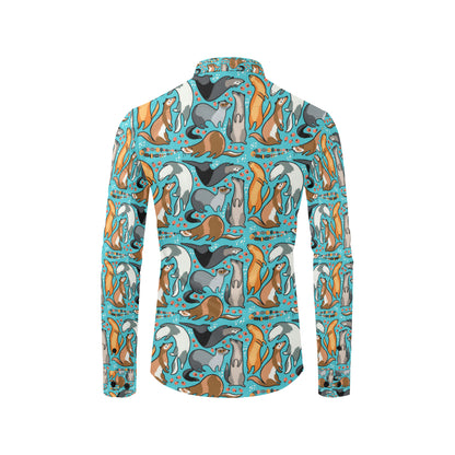 Ferret Pattern Print Design 03 Men's Long Sleeve Shirt