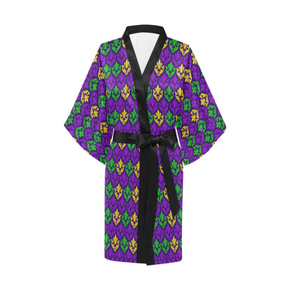 Mardi Gras Pattern Print Design 02 Women's Short Kimono
