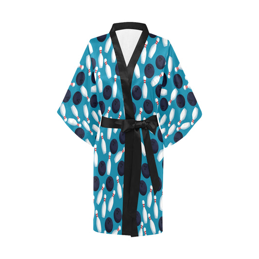 Bowling Pin Pattern Print Design 010 Women's Short Kimono