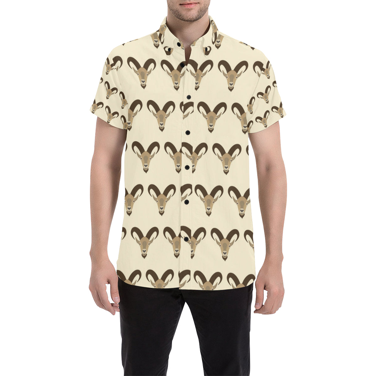 Goat Pattern Print Design 01 Men's Short Sleeve Button Up Shirt