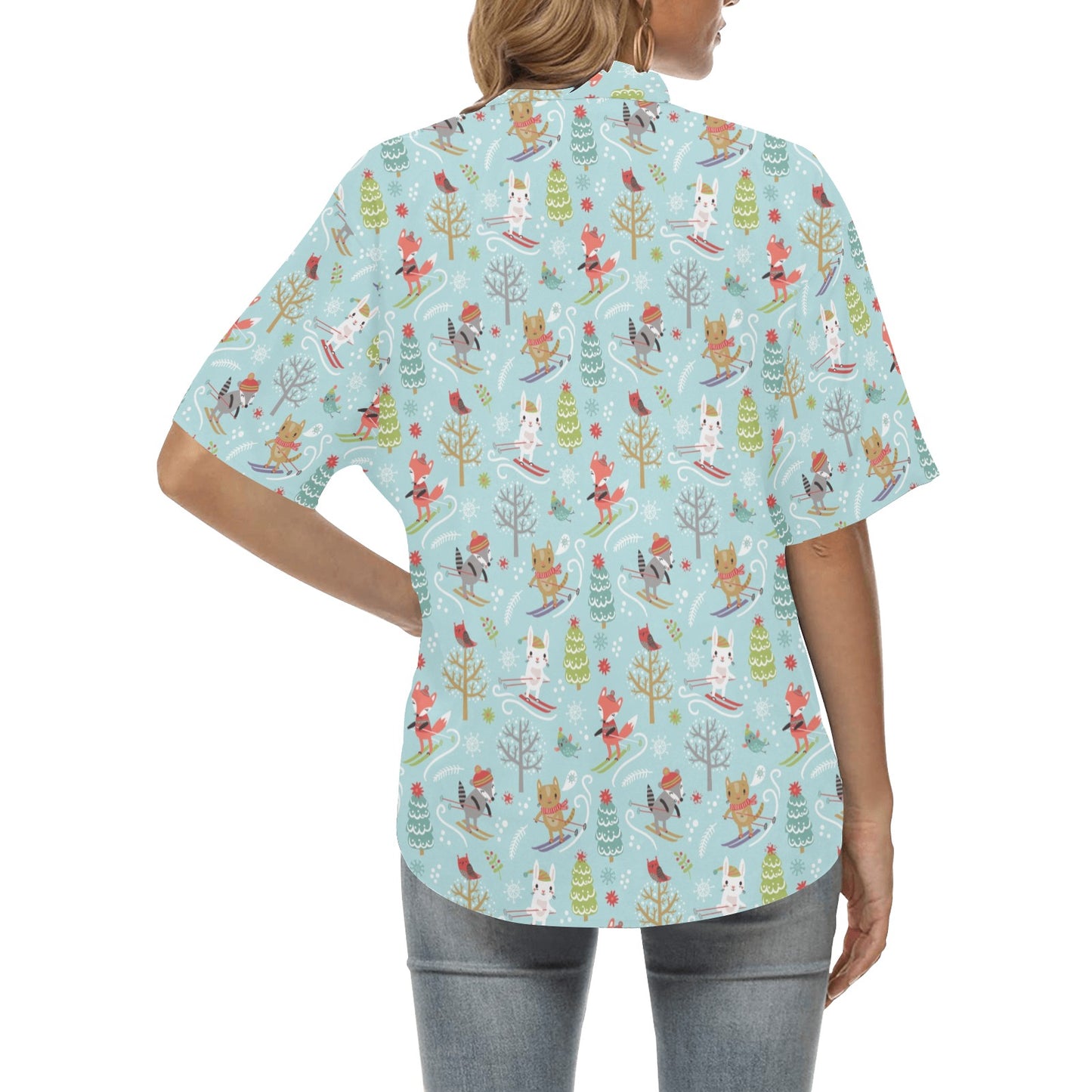 Ski Fox Cute Print Design LKS303 Women's Hawaiian Shirt