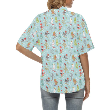 Ski Fox Cute Print Design LKS303 Women's Hawaiian Shirt