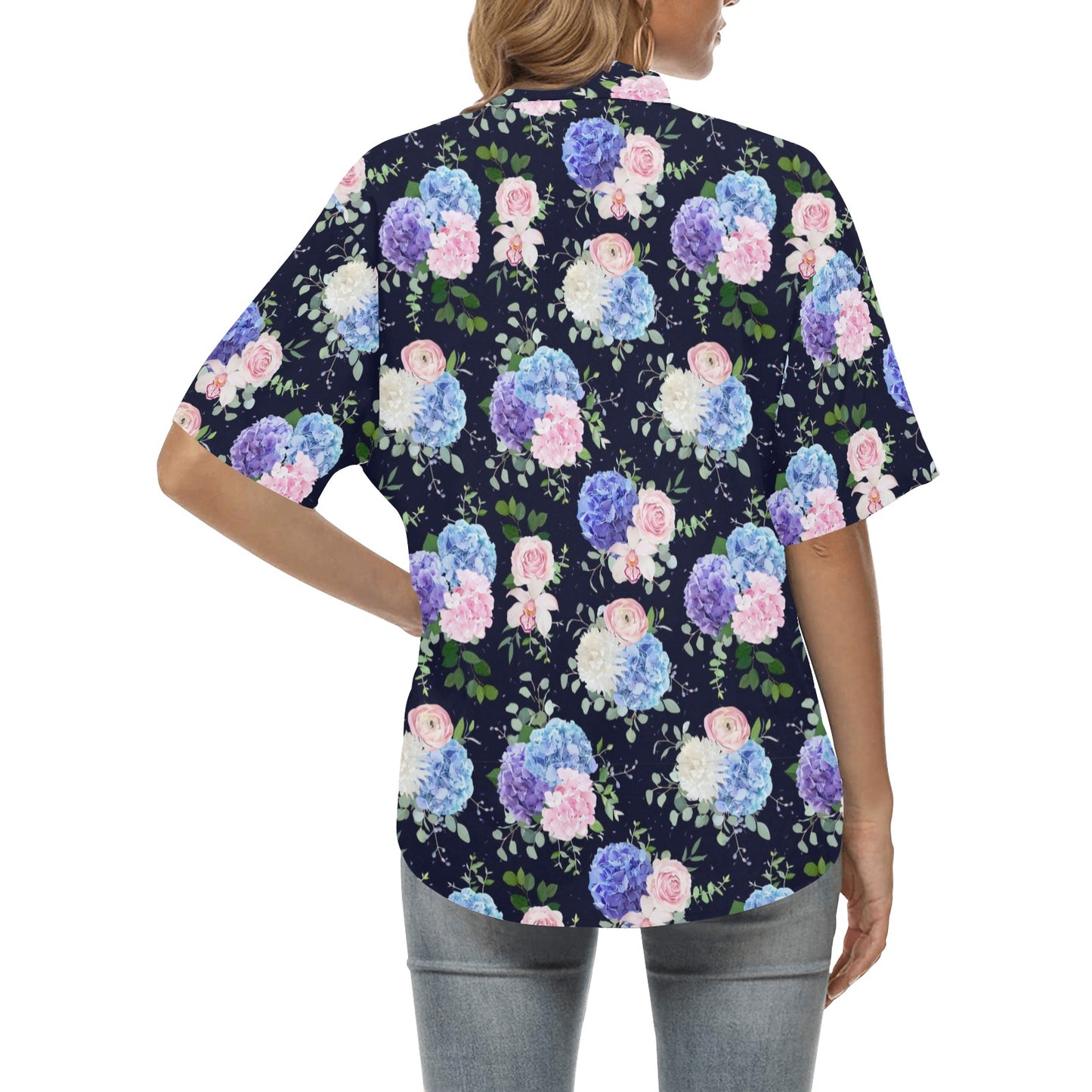 Hydrangea Pattern Print Design HD01 Women's Hawaiian Shirt