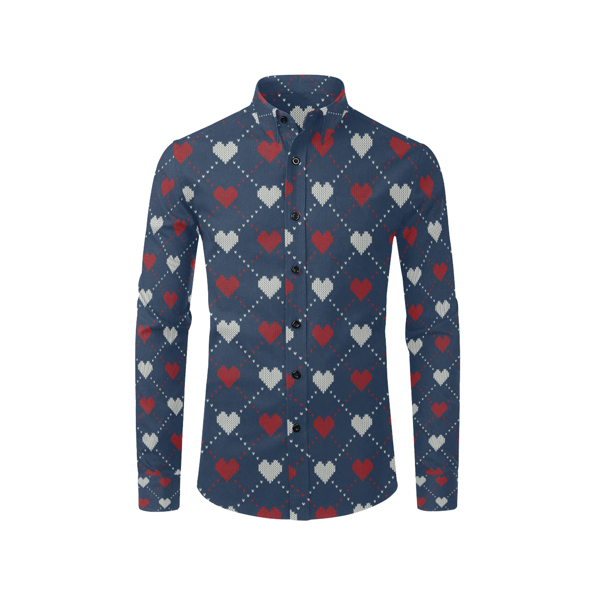 Heart Knit Pattern Print Design HE05 Men's Long Sleeve Shirt