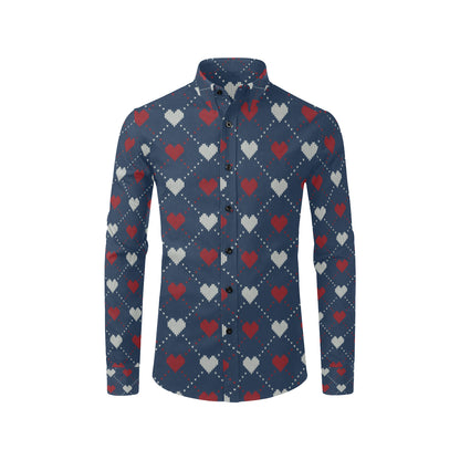 Heart Knit Pattern Print Design HE05 Men's Long Sleeve Shirt