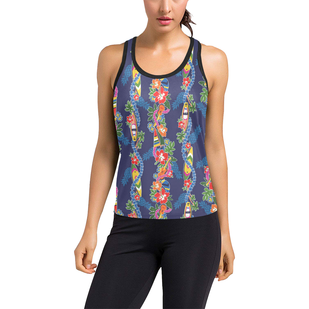 Hawaiian Themed Pattern Print Design H04 Women's Racerback Tank Top