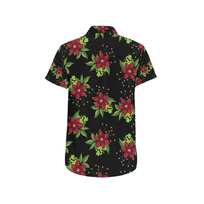 Poinsettia Pattern Print Design A01 Men's Short Sleeve Button Up Shirt