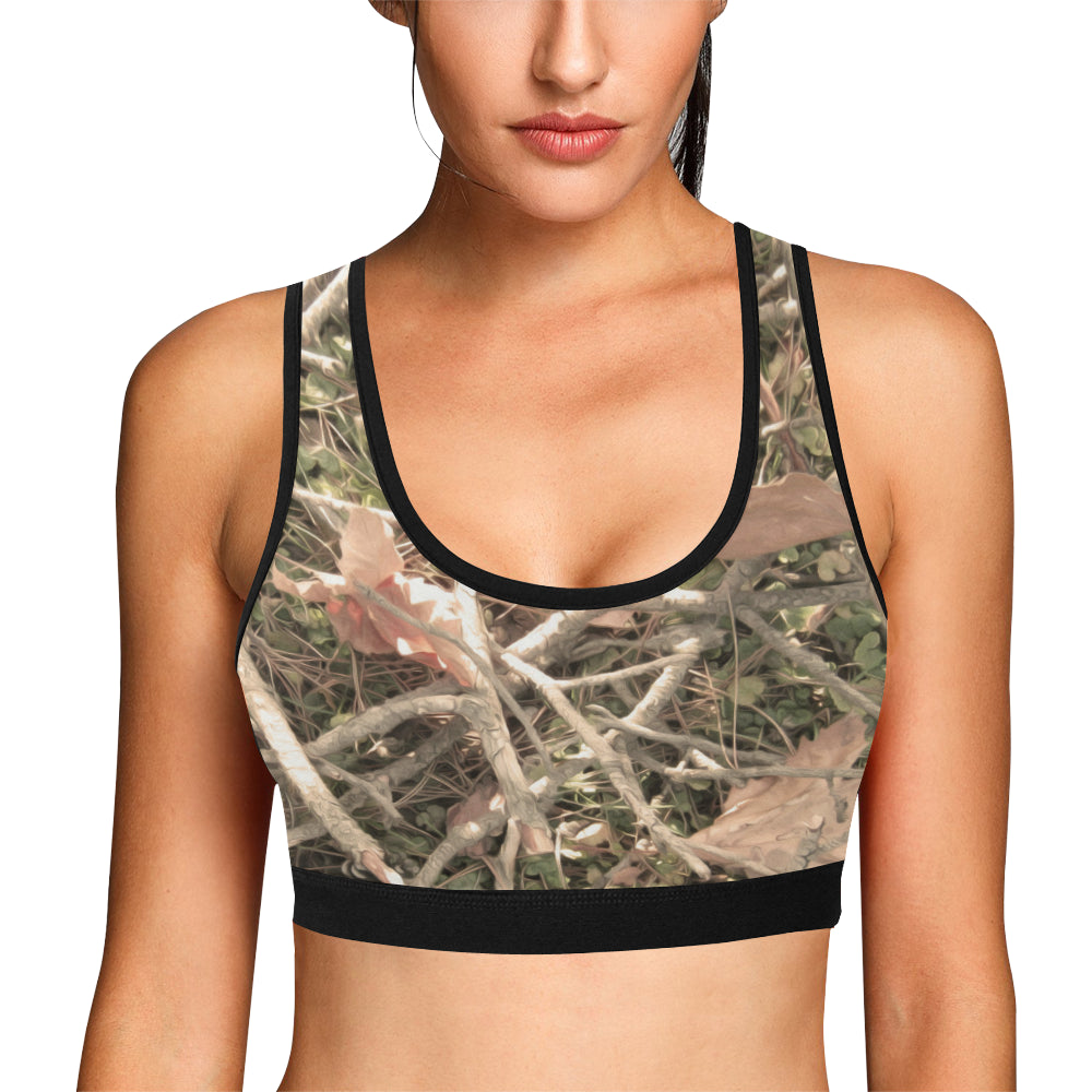 Camouflage Realistic Tree Authumn Print Sports Bra