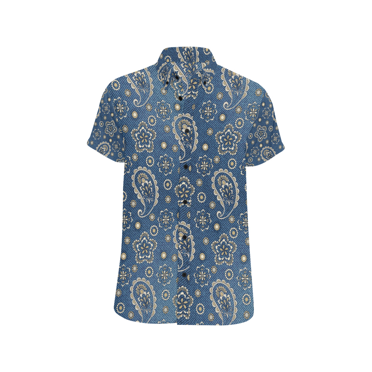Jean Paisley Pattern Print Design 01 Men's Short Sleeve Button Up Shirt