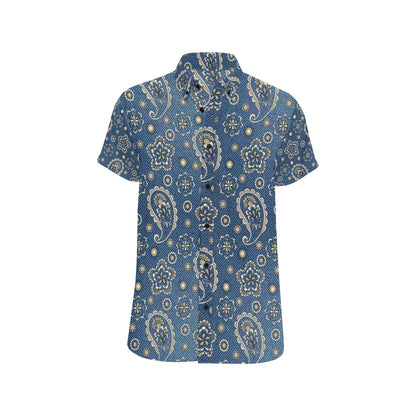 Jean Paisley Pattern Print Design 01 Men's Short Sleeve Button Up Shirt
