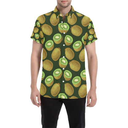 Kiwi Pattern Print Design KW04 Men's Short Sleeve Button Up Shirt