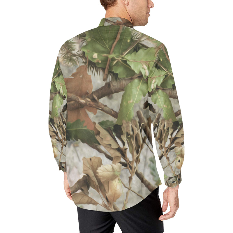 Camo Realistic Tree Forest Print Men's Long Sleeve Shirt