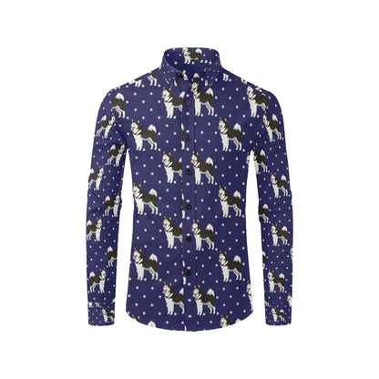 Alaskan Malamute Pattern Print Design 04 Men's Long Sleeve Shirt