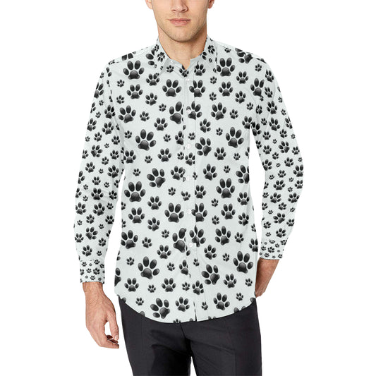 Paw Themed Print Men's Long Sleeve Shirt