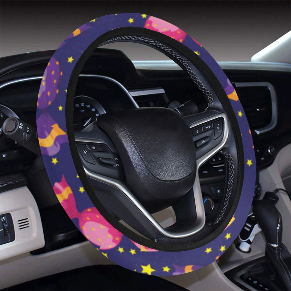 Candy Pattern Print Design CA06 Steering Wheel Cover with Elastic Edge