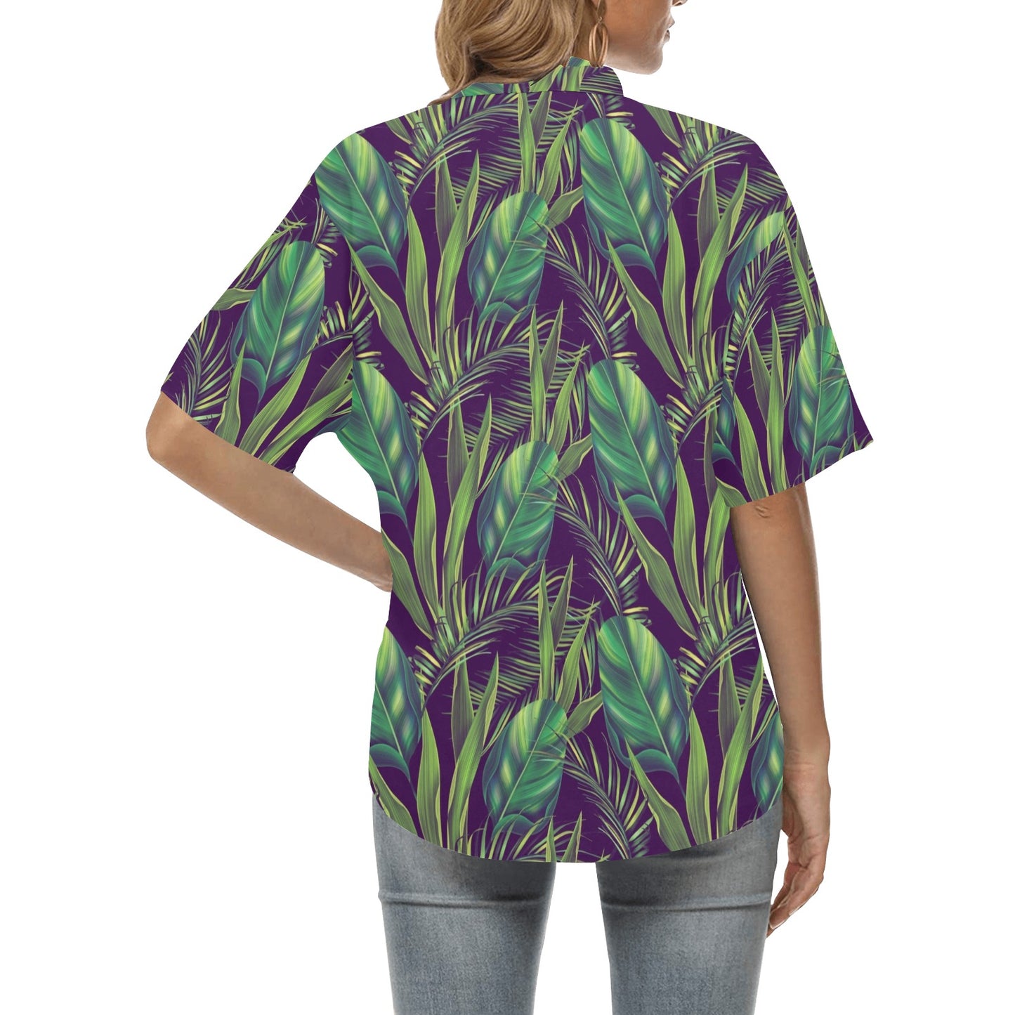 Palm Leaves Pattern Print Design PL03 Women's Hawaiian Shirt