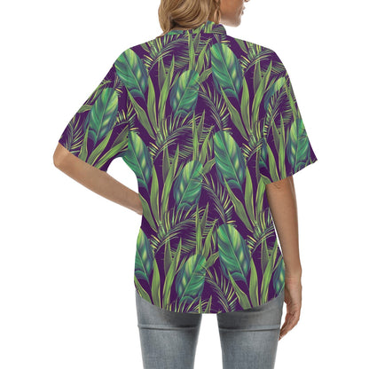 Palm Leaves Pattern Print Design PL03 Women's Hawaiian Shirt