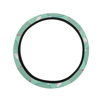 Badminton Pattern Print Design 05 Steering Wheel Cover with Elastic Edge