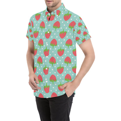 Strawberry Pattern Print Design SB06 Men's Short Sleeve Button Up Shirt