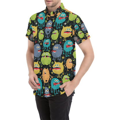 Monster Pattern Print Design 01 Men's Short Sleeve Button Up Shirt