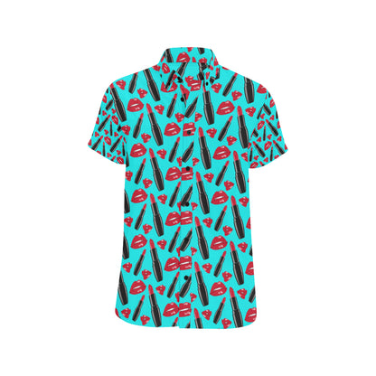 Lipstick Pattern Print Design LT02 Men's Short Sleeve Button Up Shirt