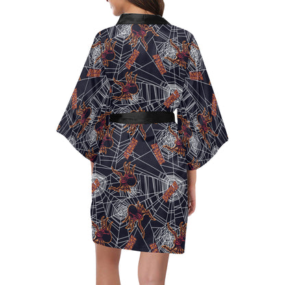Tarantula Spiderwebs Pattern Print Design 01 Women's Short Kimono
