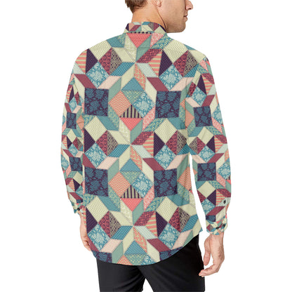Patchwork Pattern Print Design 02 Men's Long Sleeve Shirt