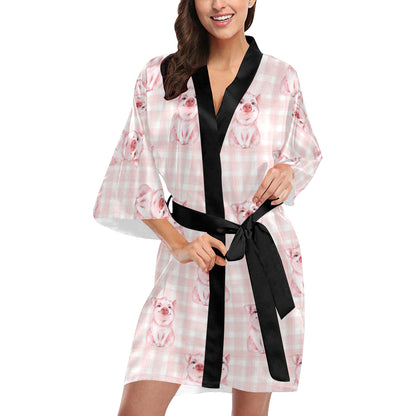 Pig Baby Pattern Print Design 01 Women's Short Kimono