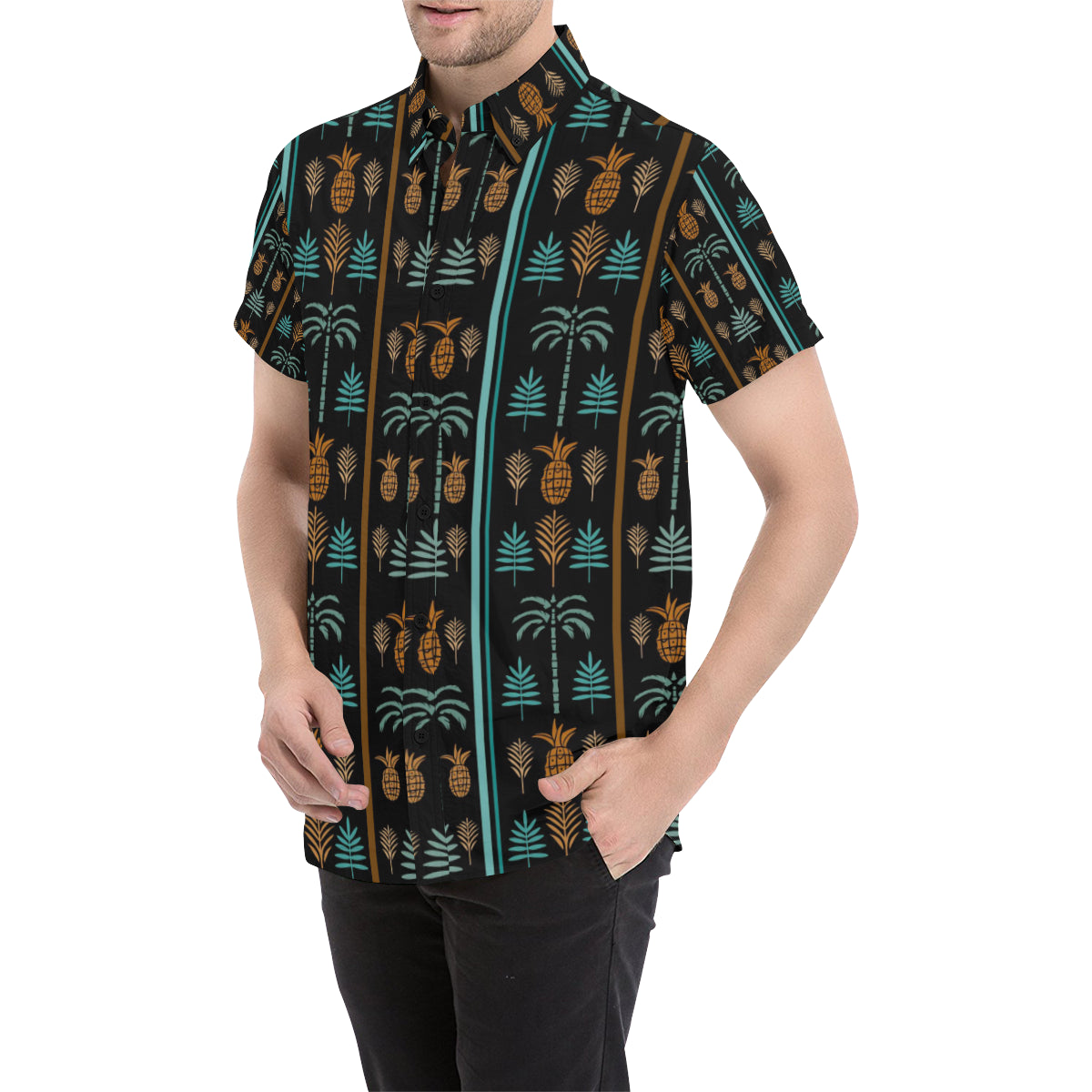 Hawaiian Themed Pattern Print Design H023 Men's Short Sleeve Button Up Shirt