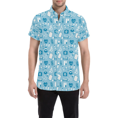 Medical Pattern Print Design 05 Men's Short Sleeve Button Up Shirt