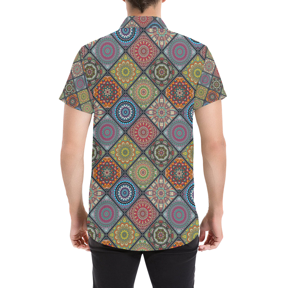 Bohemian Pattern Print Design 05 Men's Short Sleeve Button Up Shirt