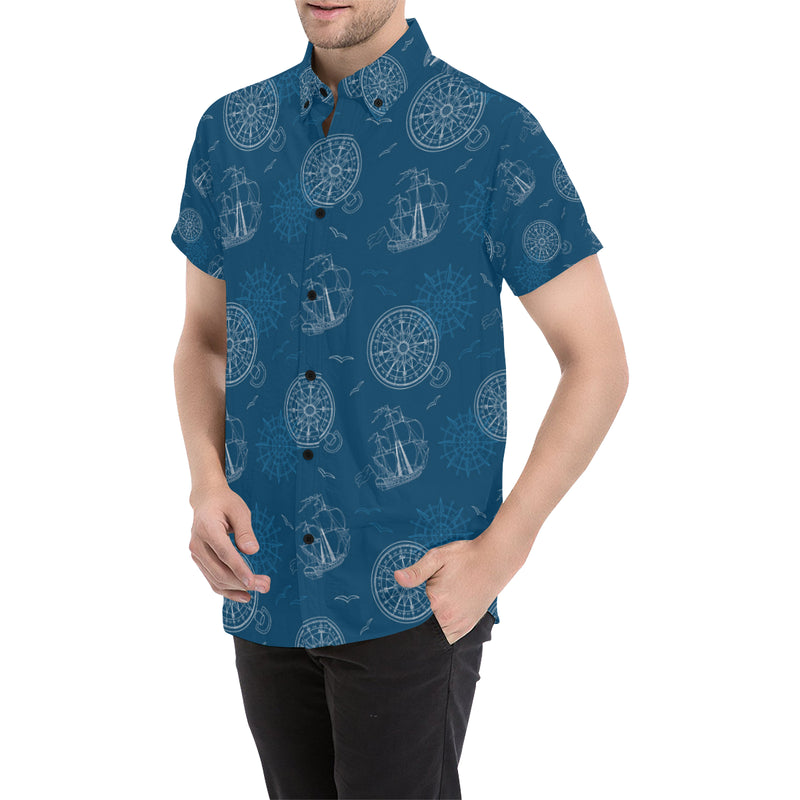 Nautical Pattern Print Design A04 Men's Short Sleeve Button Up Shirt