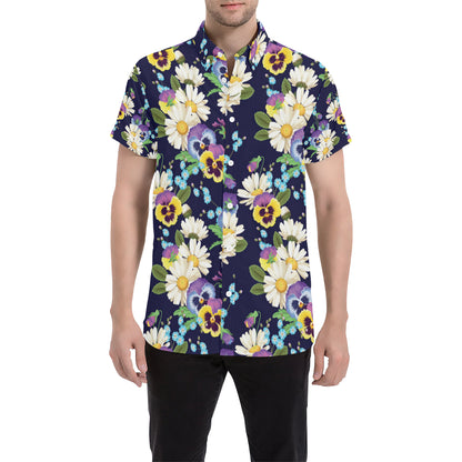 Pansy Pattern Print Design PS03 Men's Short Sleeve Button Up Shirt