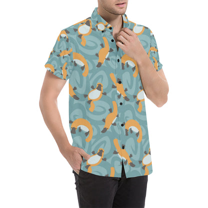 Platypus Pattern Print Design A01 Men's Short Sleeve Button Up Shirt